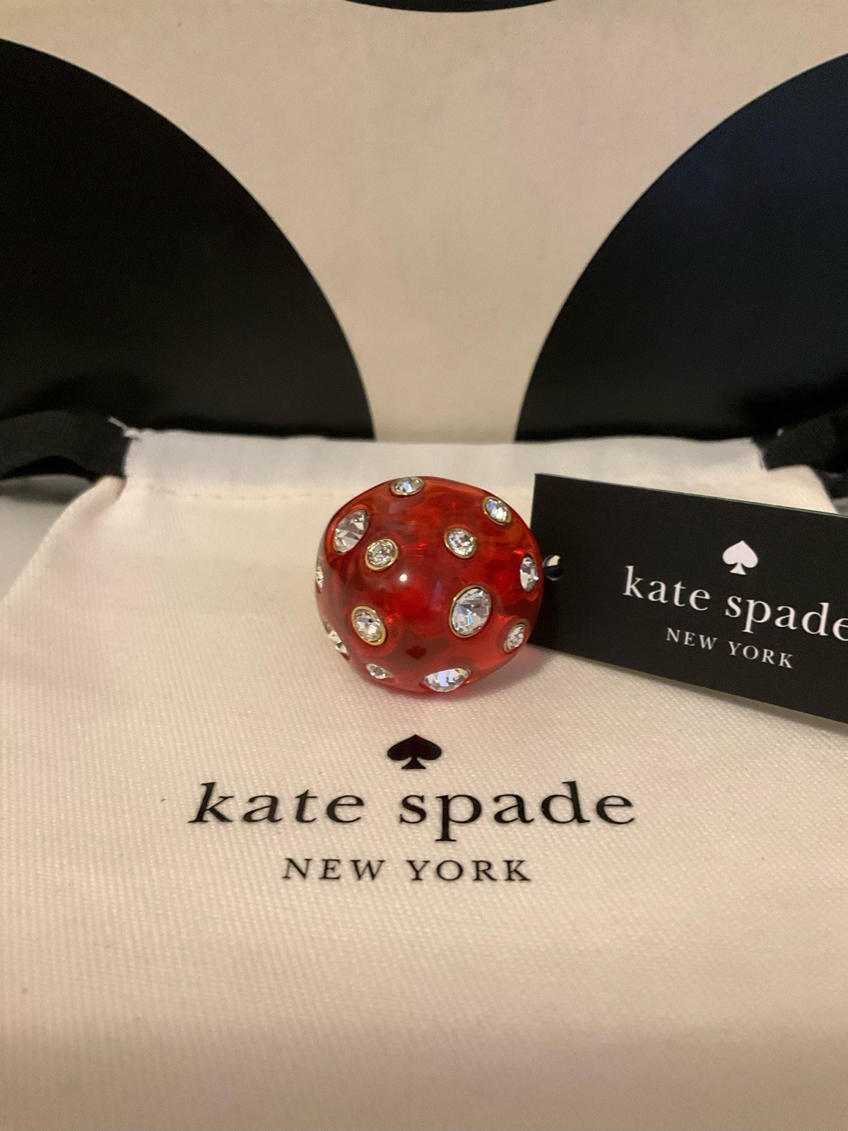 NWT Kate Spade New York Forest Pop Mushroom 12k Gold Plated CZ Crystal Ring Sz 8