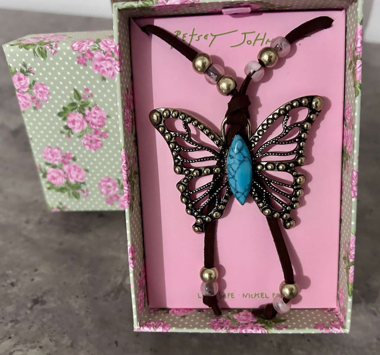 Betsey Johnson Suede Boho Butterfly Necklace