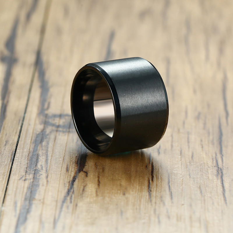 15mm Ultra Wide Black Men Wedding Ring Matte Band Loop Stainless Steel Jewelry