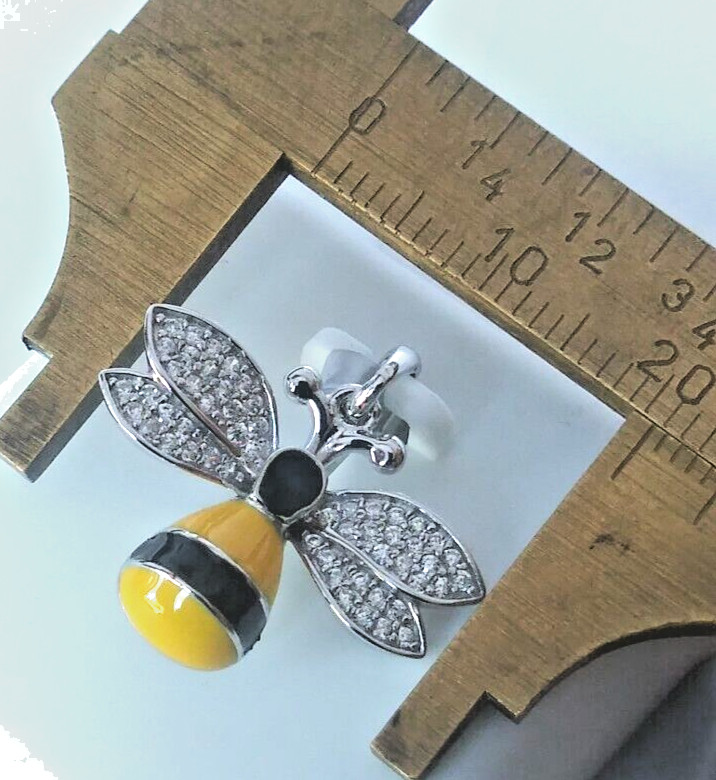 925 STERILNG SILVER YELLOW & BLACK CZ BUMBLEBEE Pendant 21x20mm