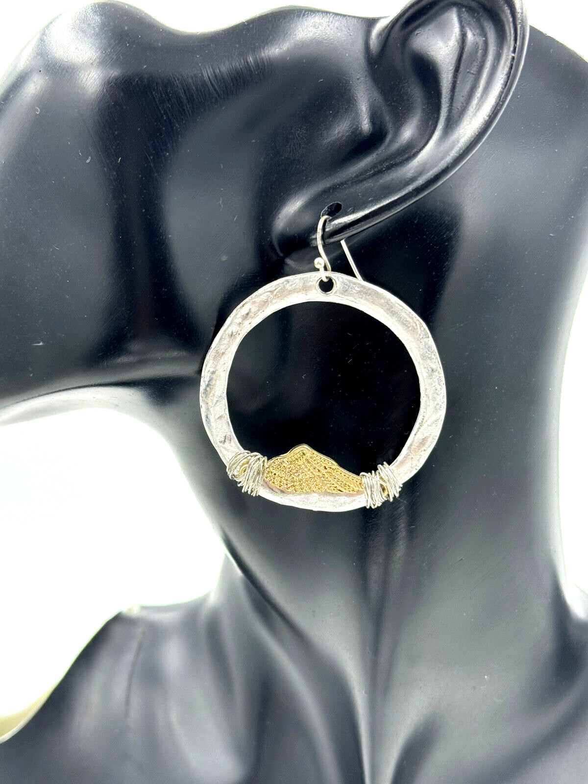 Angel Wing Wire Wrapped Hoop Dangle Earrings 1.75 Inch Silver