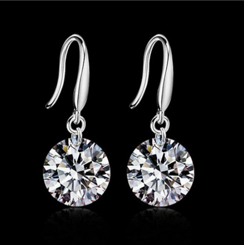 Pretty New Silver Plated Clear White Cubic Zircon Crystal Hook Dangle Earrings