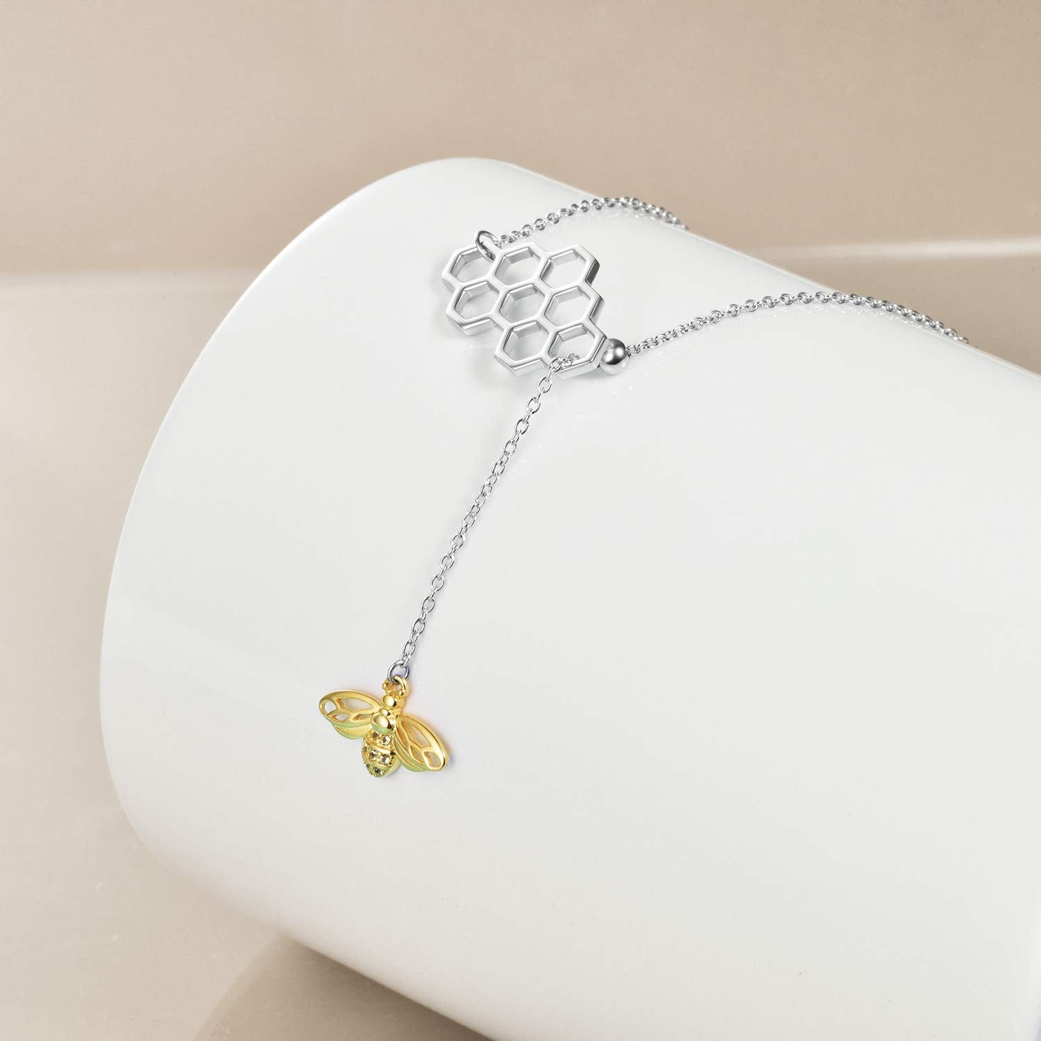 Sterling Silver Gold Plated Bee YNecklace, Honeycomb & Bumble Bee Gift for Her