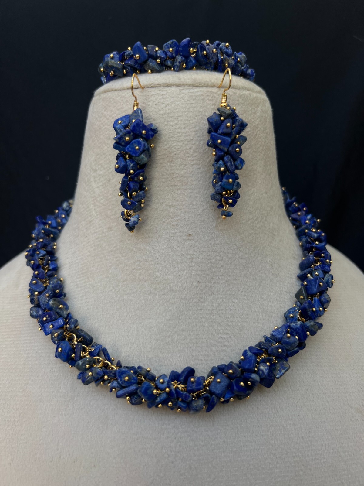 Lapis Uncut Necklace 18″ Set with Earrings & Bracelet – Jewelry Set
