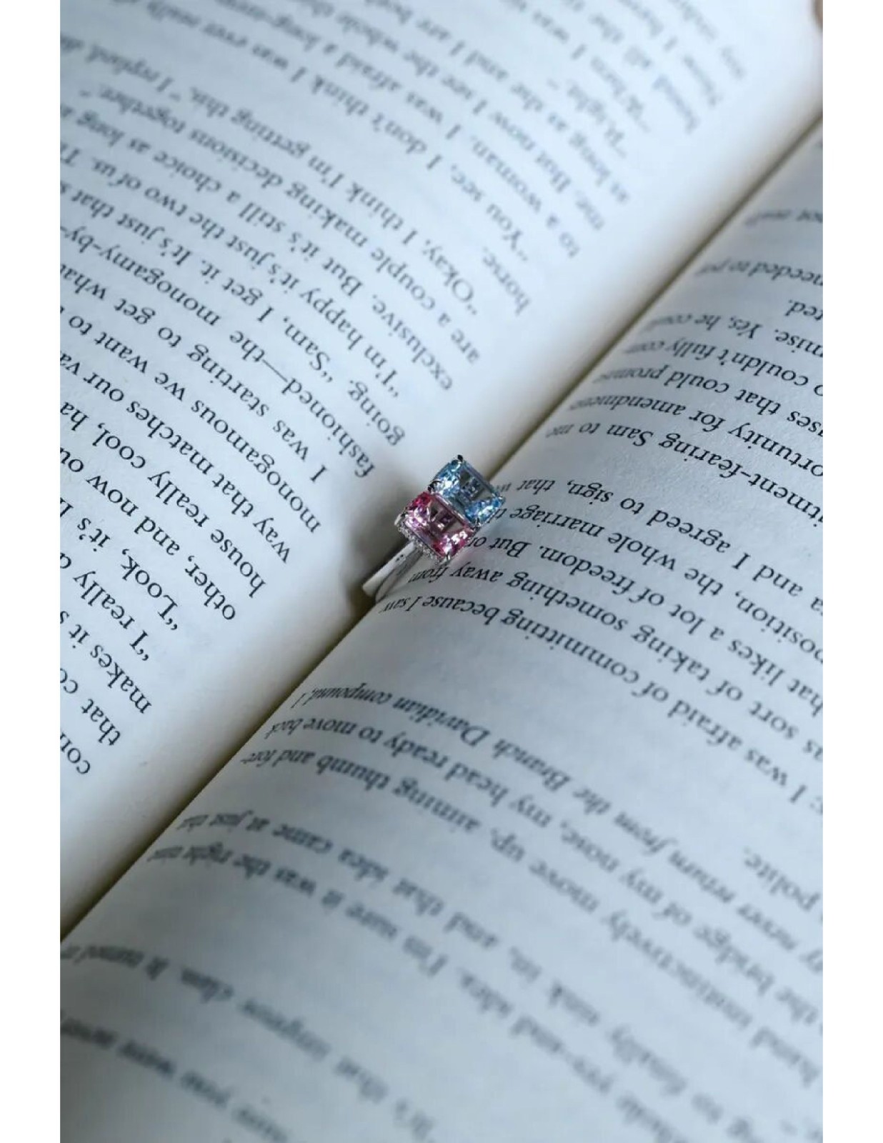 Toi Et Moi Lab Grown Morganite & Aquamarine With 925 Sterling Silver Women Ring