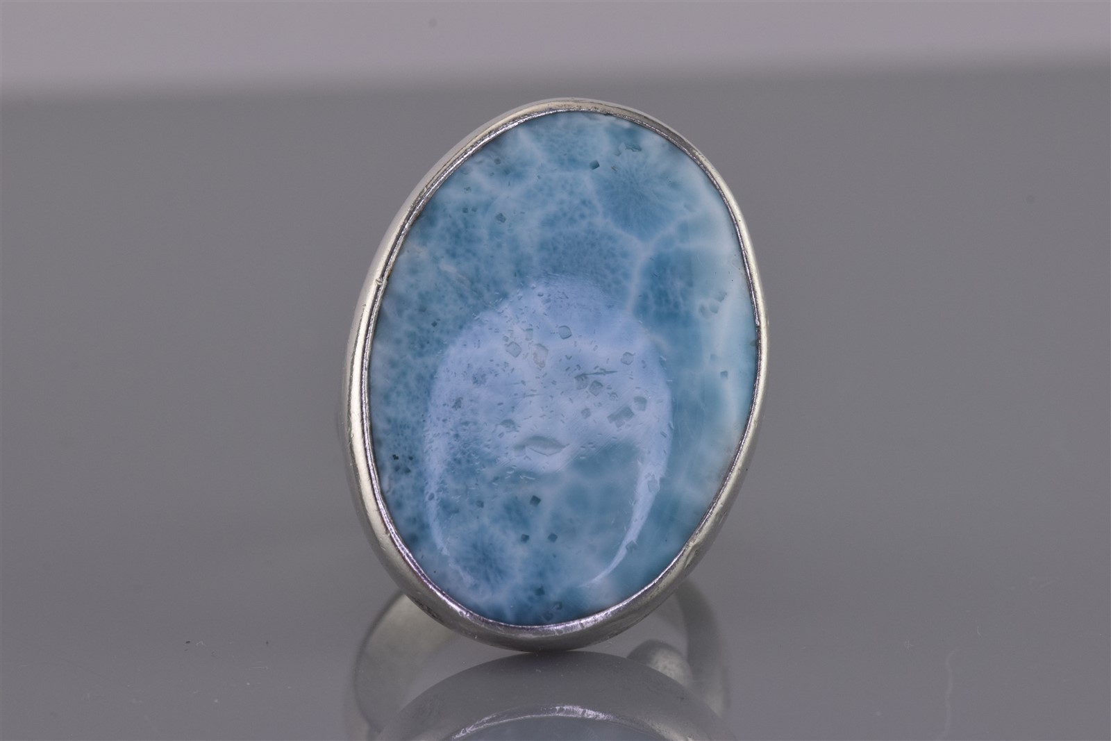 Sterling Silver Bold Oval 30mm Larimar Wrap Band Ring 925 Sz: 7