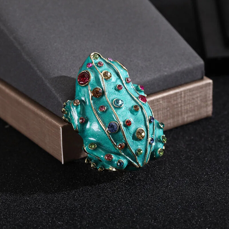 2pc Unisex Frog Brooch Enamel Inlaid Rhinestones Party Clothing Accessories Pins