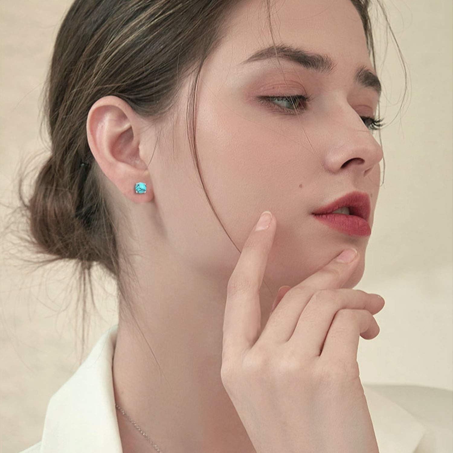 6mm Turquoise Studs 925 Sterling Silver Elegant Women’s Gift Box