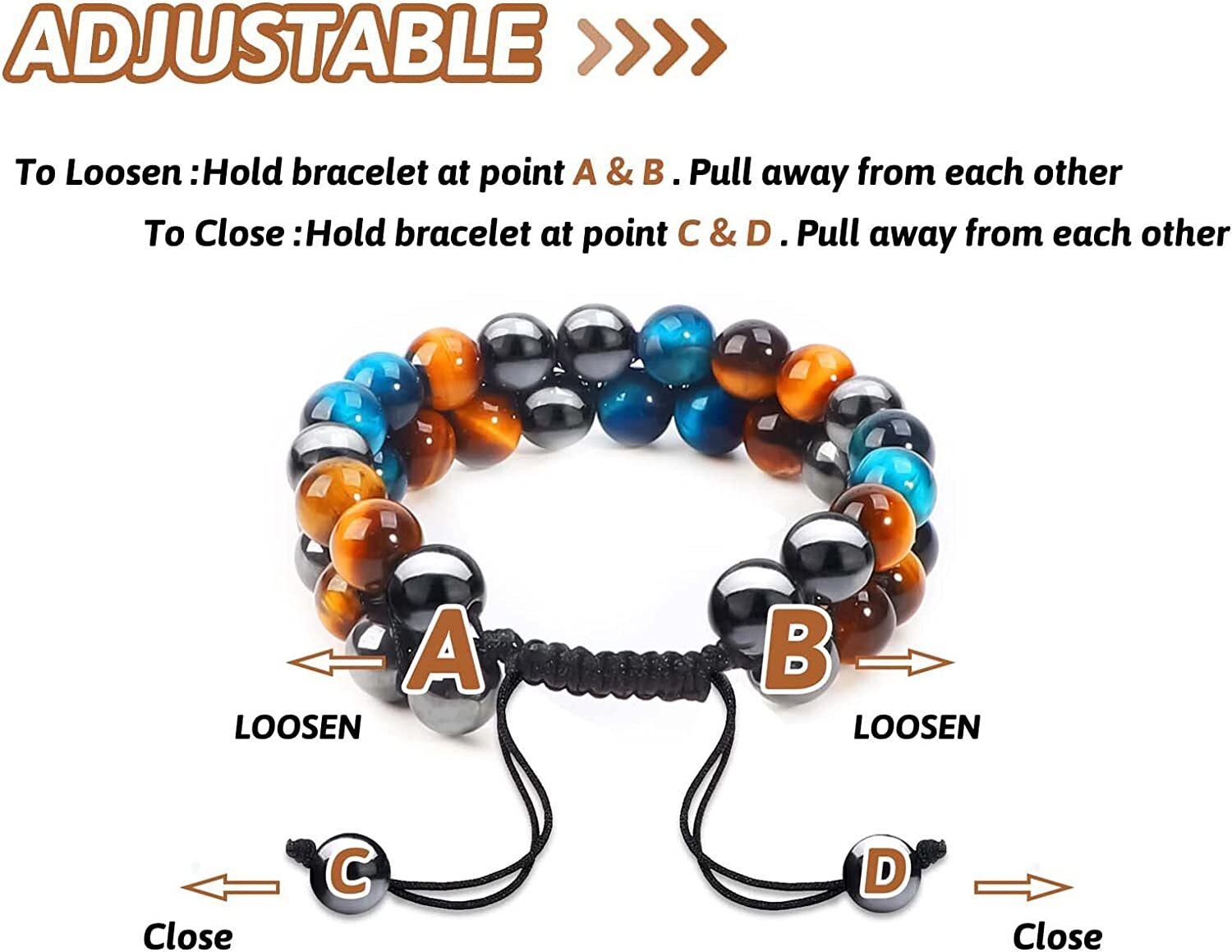 Triple Protection Bracelets Tiger Eye Hematite Black Obsidian Healing Bracelets