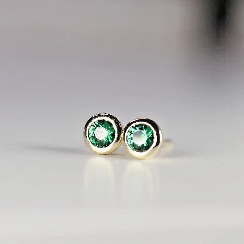 Solid Stud Earrings Green Emerald Minimalist women Gift Earrings