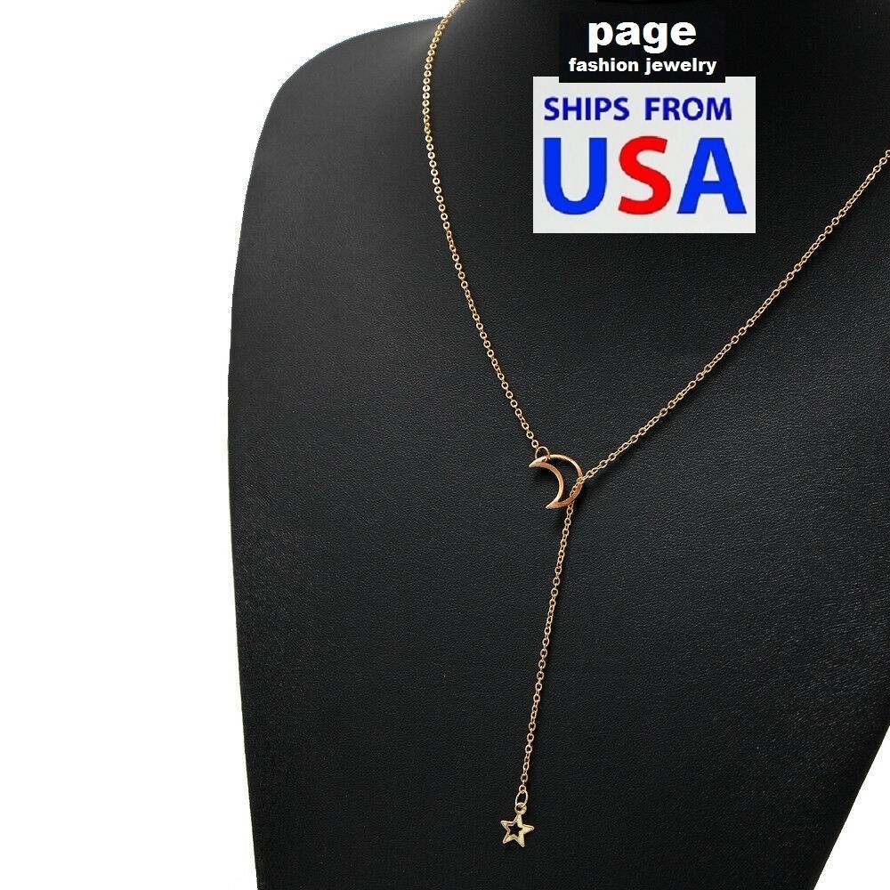 US Seller- Women’s Charm Moon Star Pendant With 20″ Chain Necklace Party Jewelry