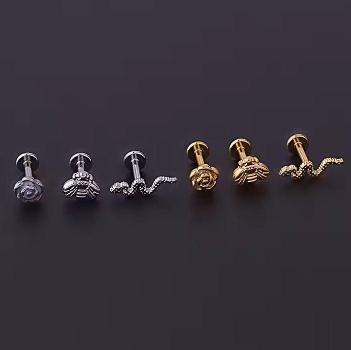 Internal Threaded Flat Gold Silver Cartilage Helix Lobe Tragus Conch 16G Earring