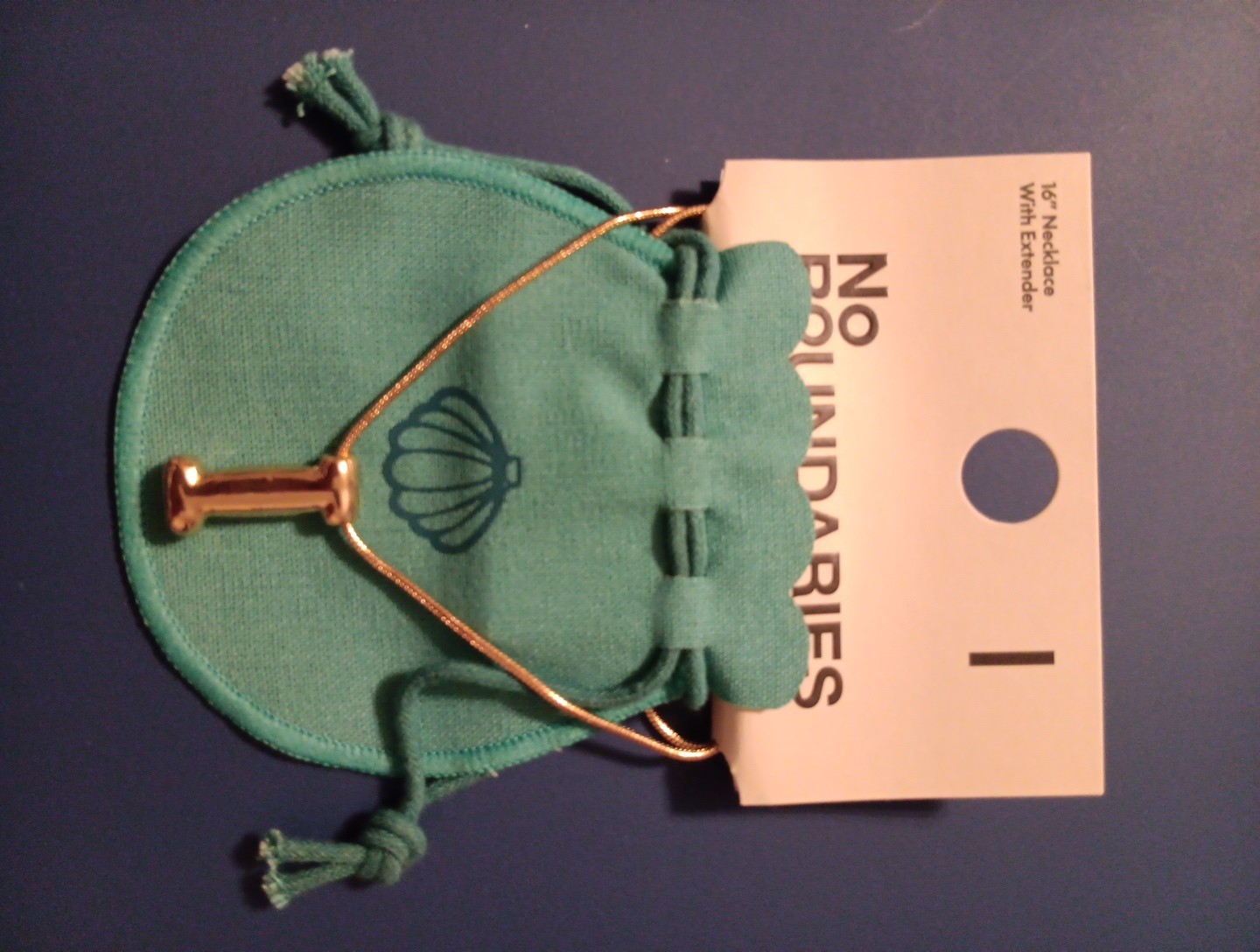 No Boundaries 16″ Gold Tone “I” Initial Necklace with Pouch NWT