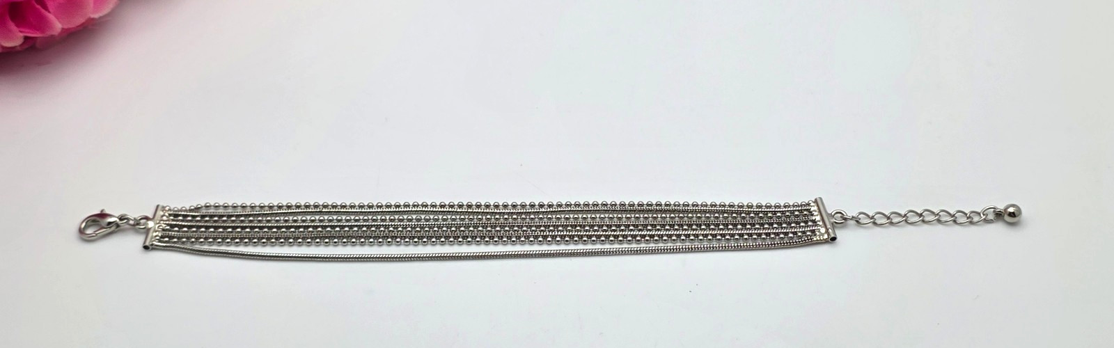 Silver Tone Multi Chain Bracelet 6.5-7.5 In Adjustable Layered 12mm Wide