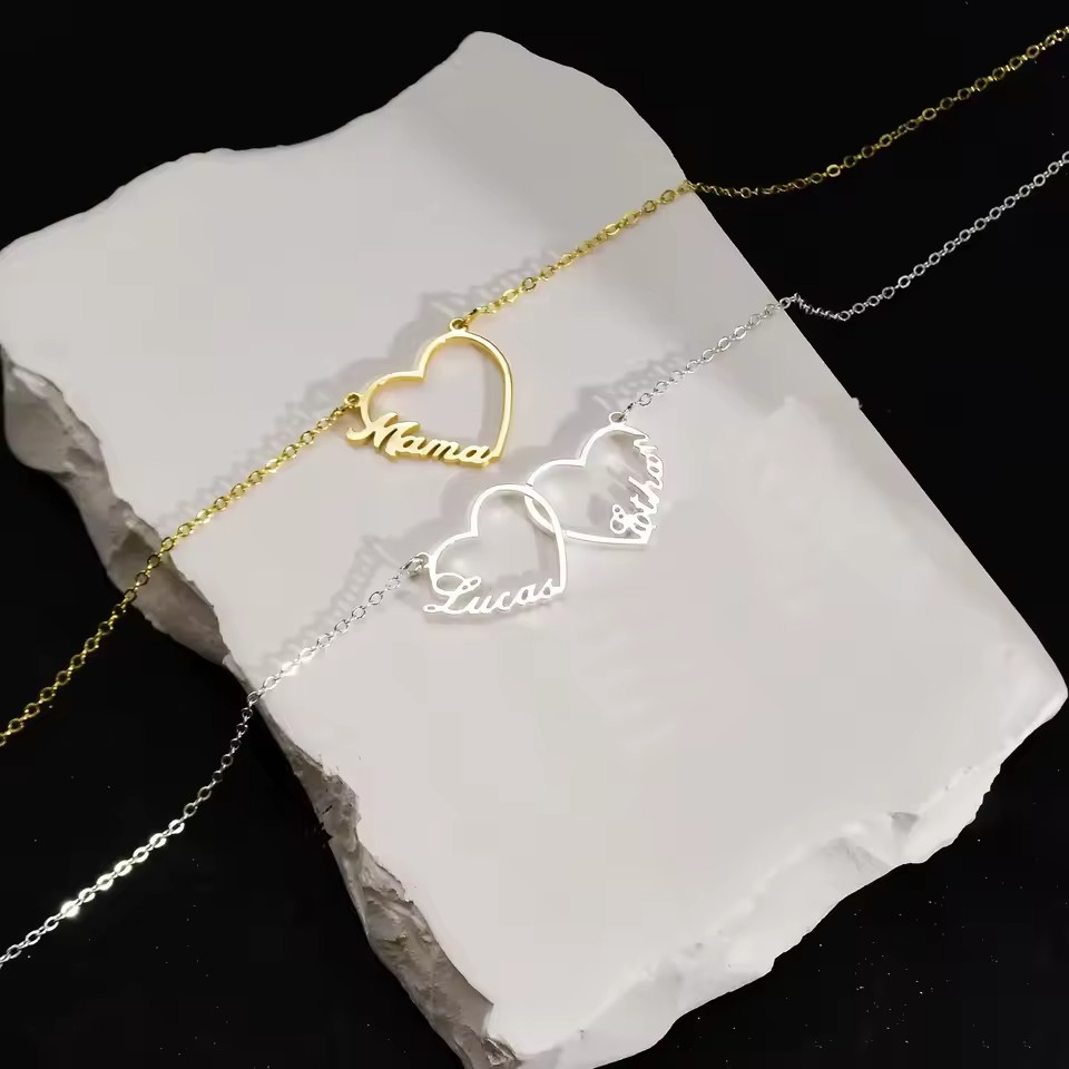 Custom Single Double Three Name Heart Pendant Necklace Jewelry Stainless Steel
