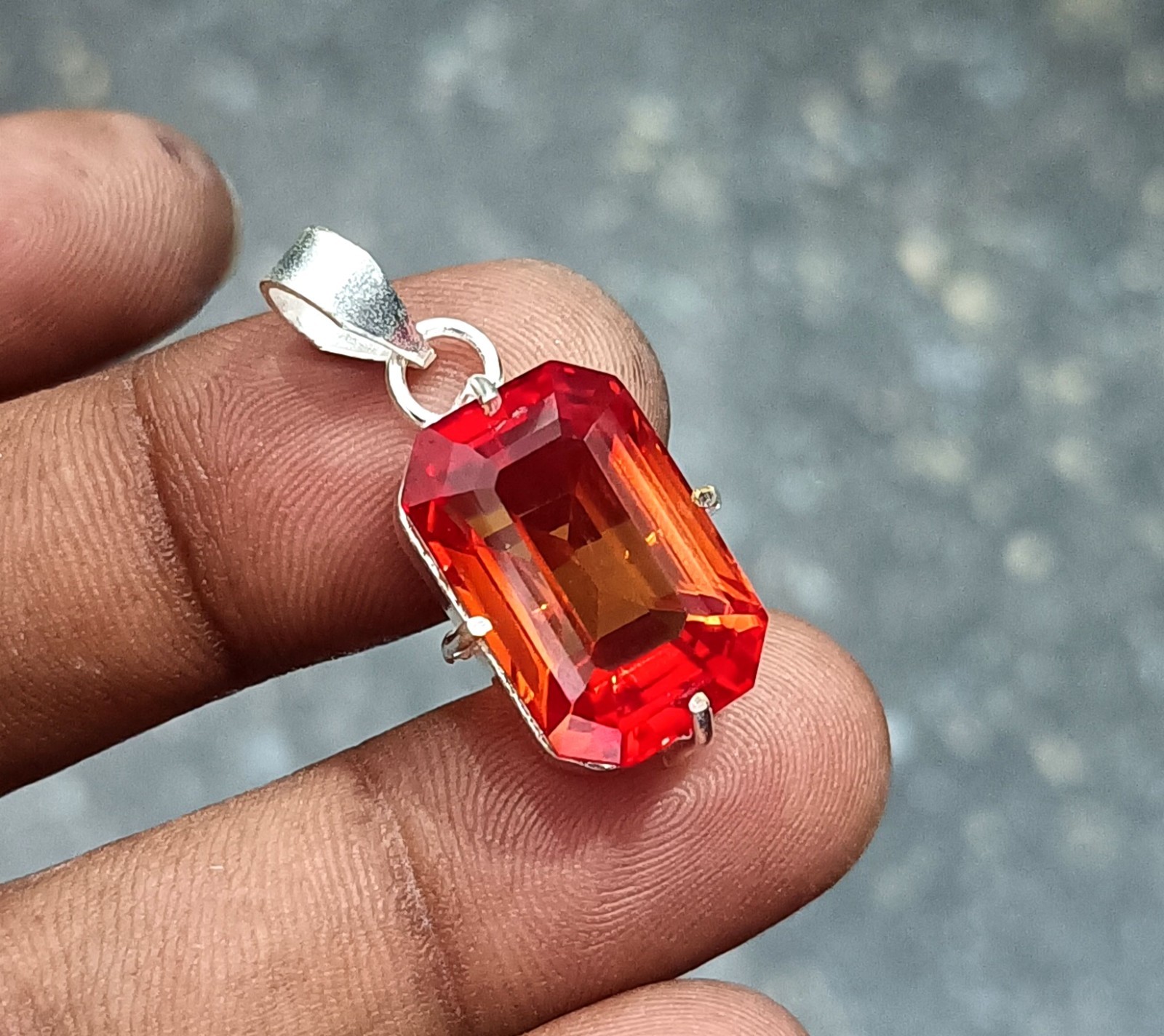 30 Ct Natural Orange Sapphire Gemstone -Sterling Silver Pendant With Chain