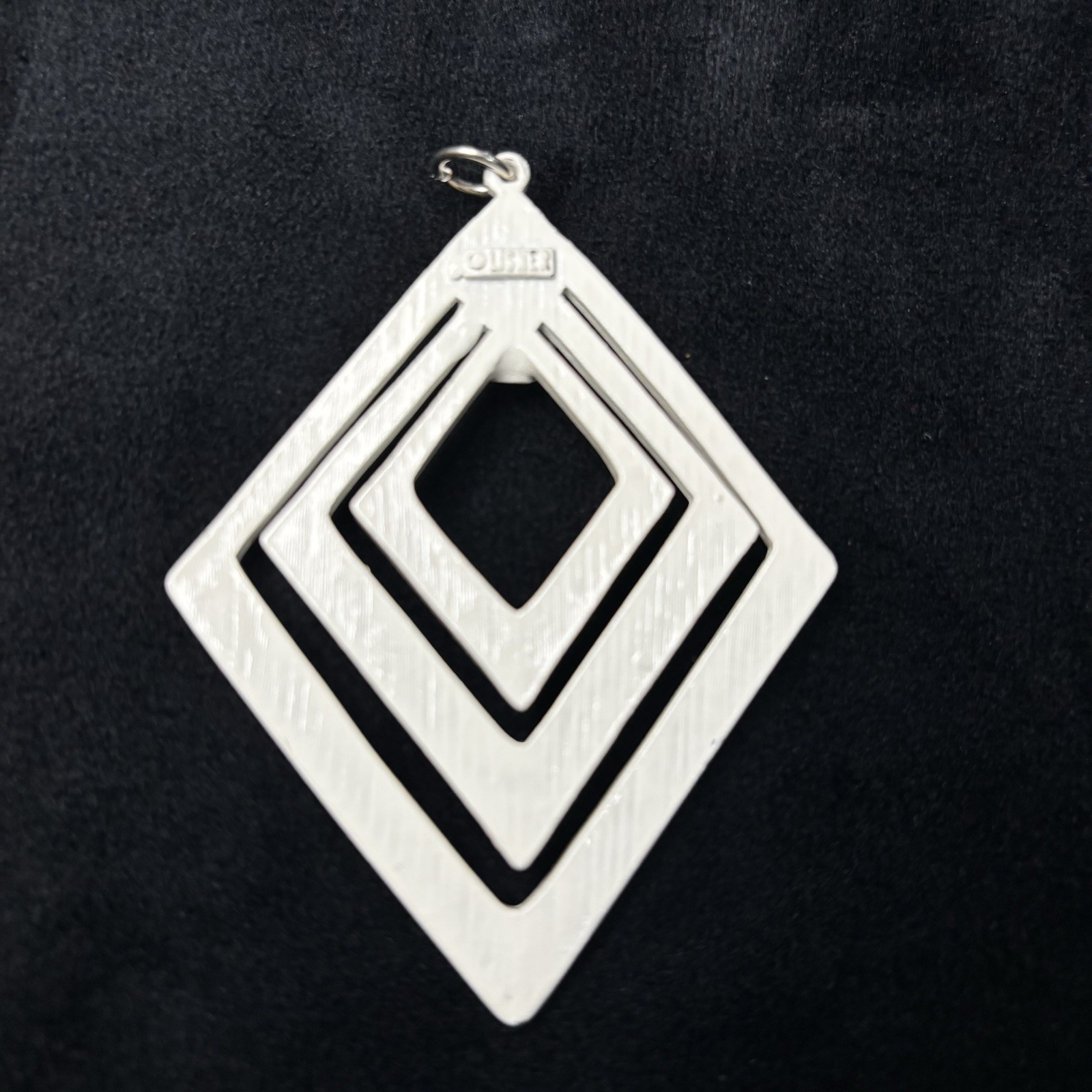 Lisner White Enamel Open Diamond Geometric Pendant Mod Statement