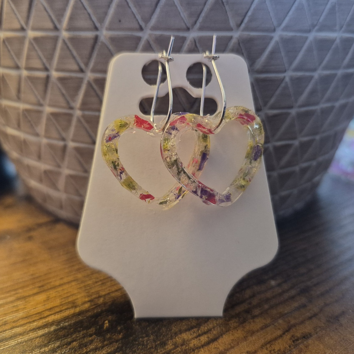 Clear Resin Heart Hoop Dangle/Drop Hook Earrings for Lobe Piercings, No Stone