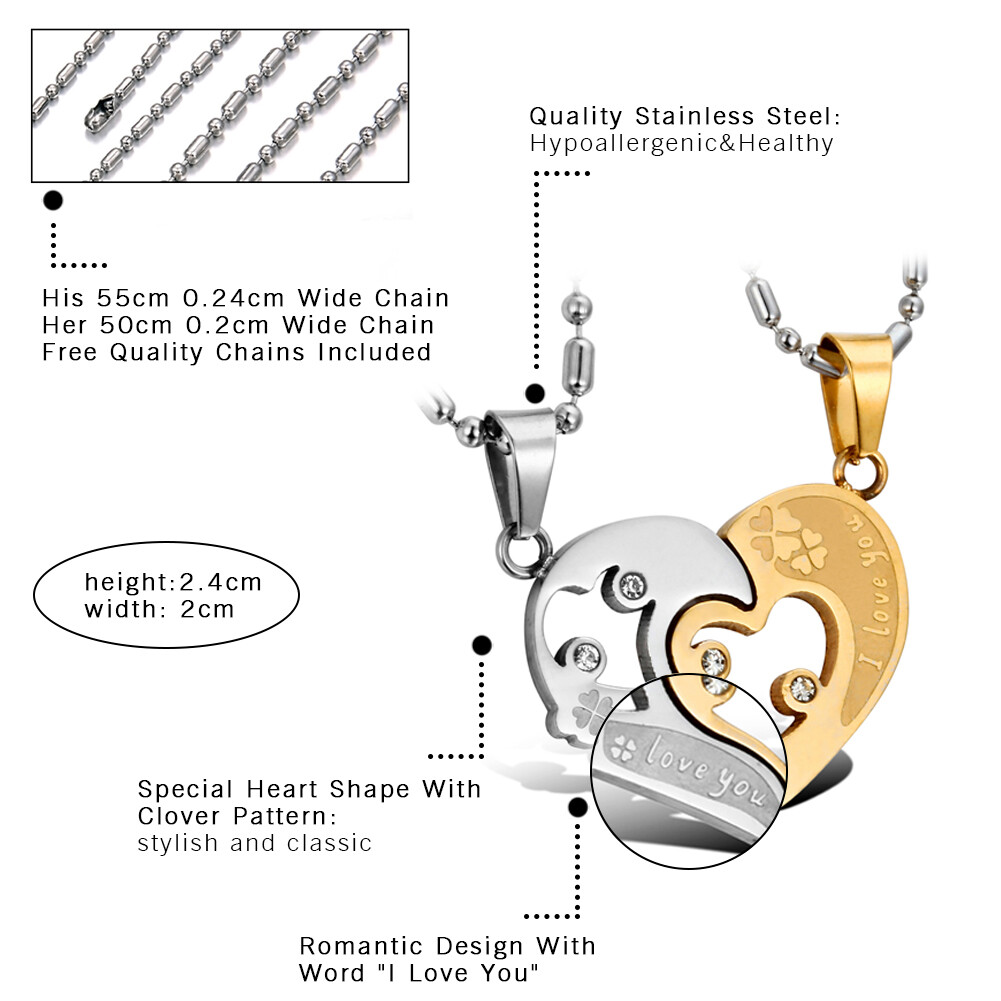 2pcs I Love You Heart Matching Couple Necklace Stainless Steel Valentine’s Gift