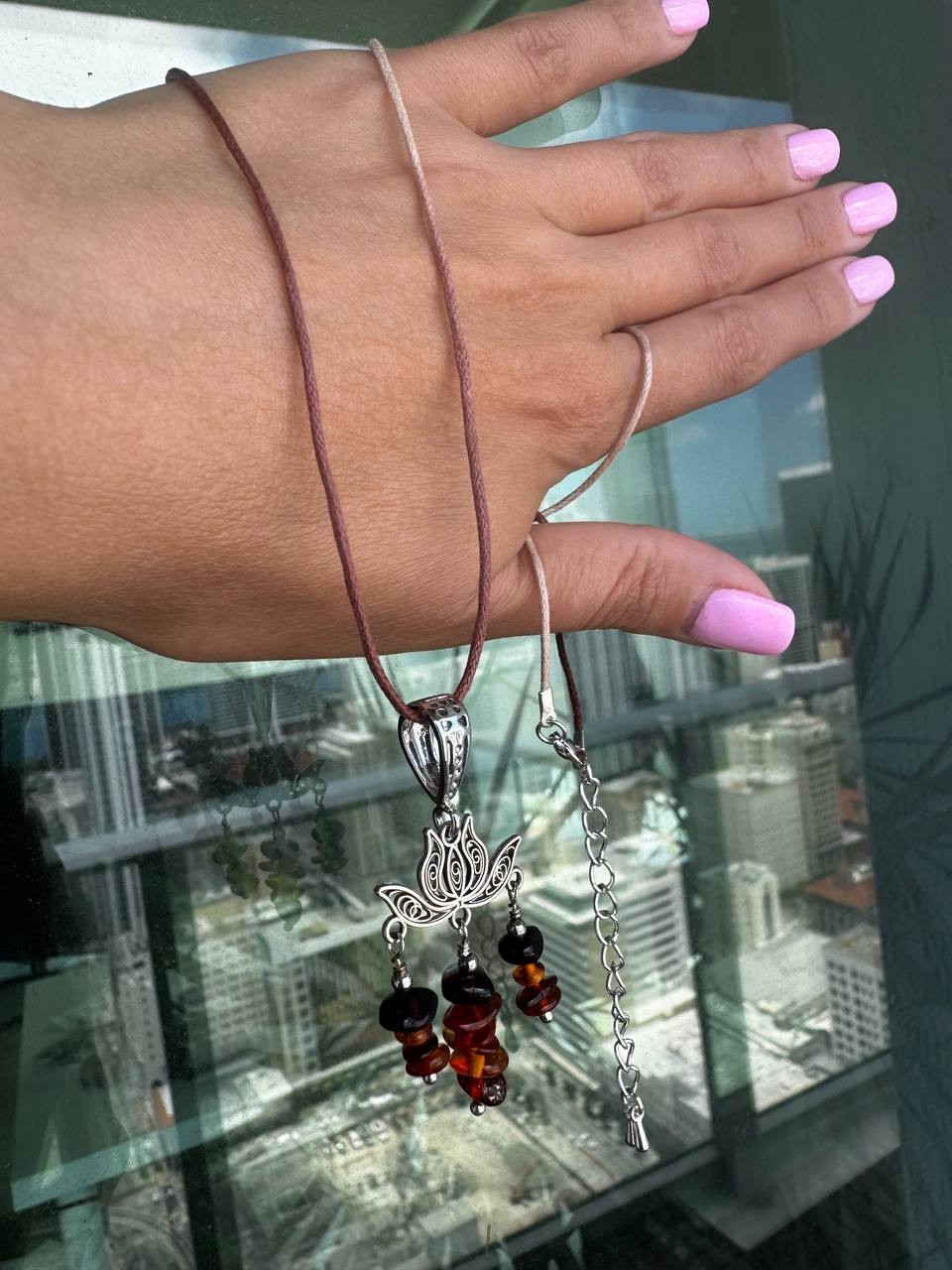 OOAK Baltic Amber Lotus Necklace Earring Set, Handmade