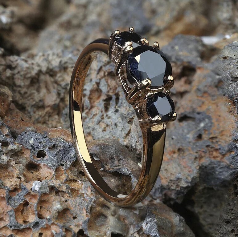 1.5 Ct Black Cubic Zirconia Women’s Solitaire Ring 14k Yellow Gold Plated Silver