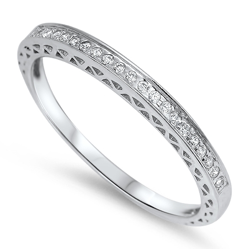 .925 Sterling Silver Clear CZ Eternity Wedding Band Promise Ring Size 5 to 10