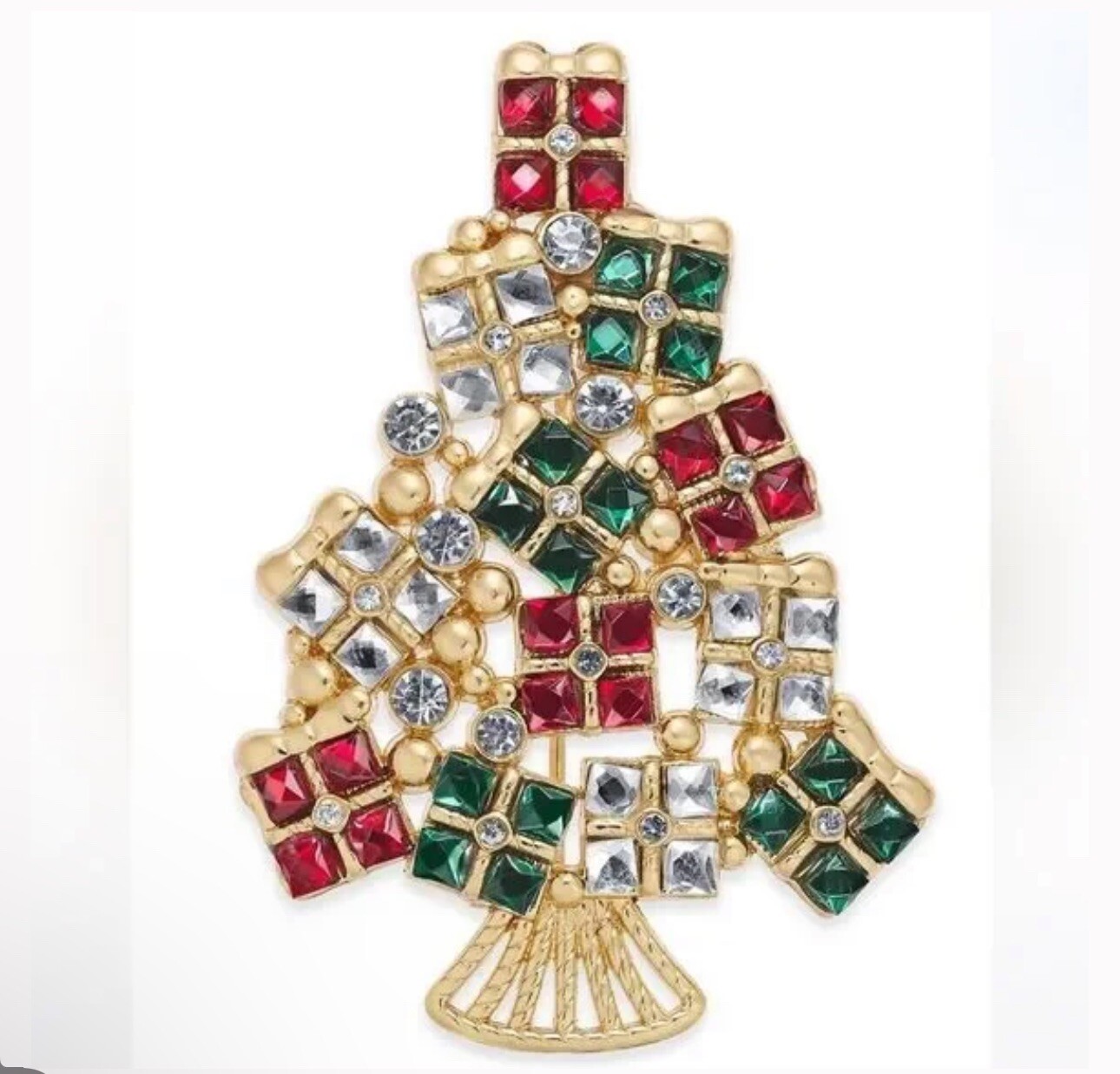 Holiday Lane Gold-Tone Crystal Gifts Tree Pin In Gold