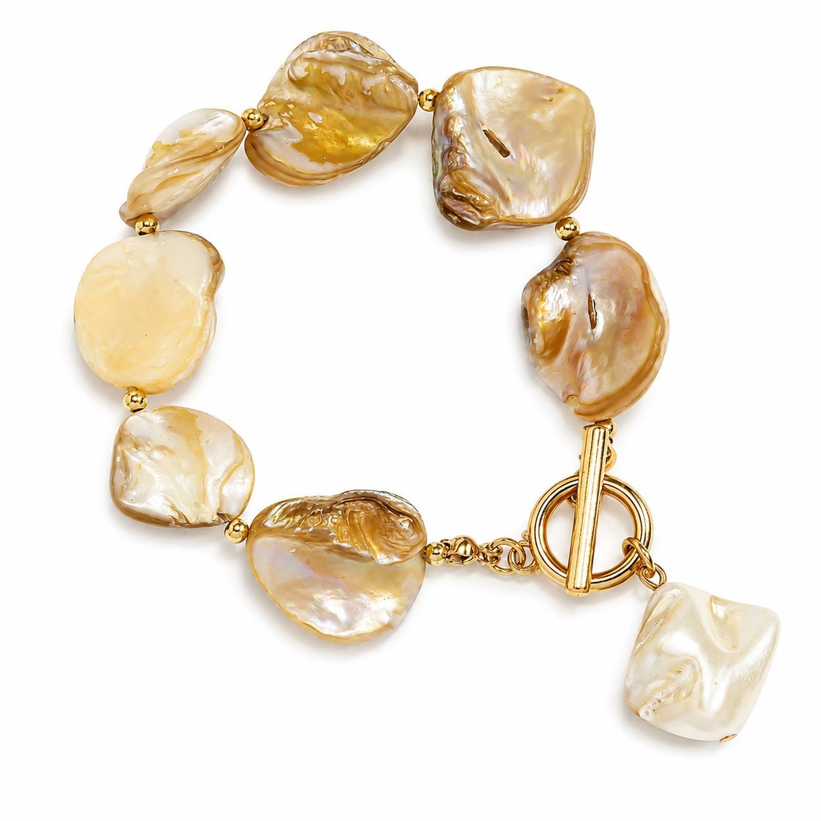 Gold Alloy Shell Faux Pearl Toggle Bracelet Women Summer Gift Daily Wear Stylish