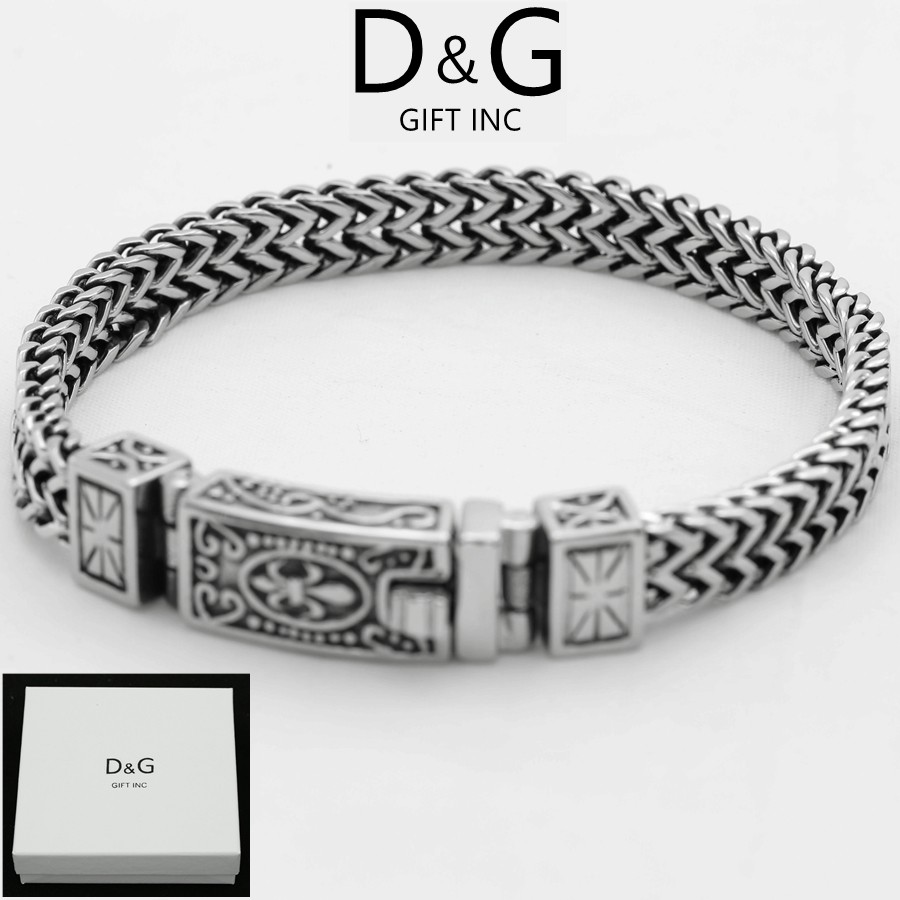 Men’s 8.5″ Stainless-Steel,Black 12mm Buckle Franco Bracelet,High Polish*Box