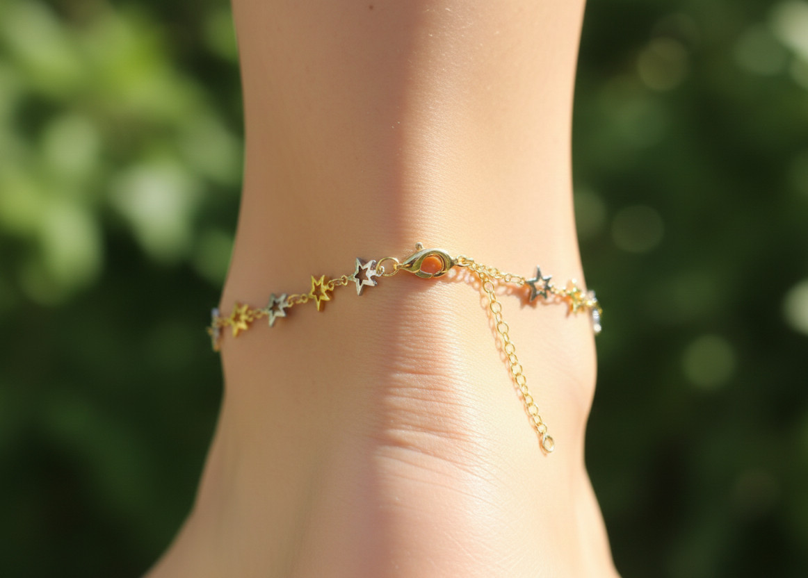 Elegant Gold Color Star Anklet 18K Gold Plated Designer Anklet Handmade Jewelry