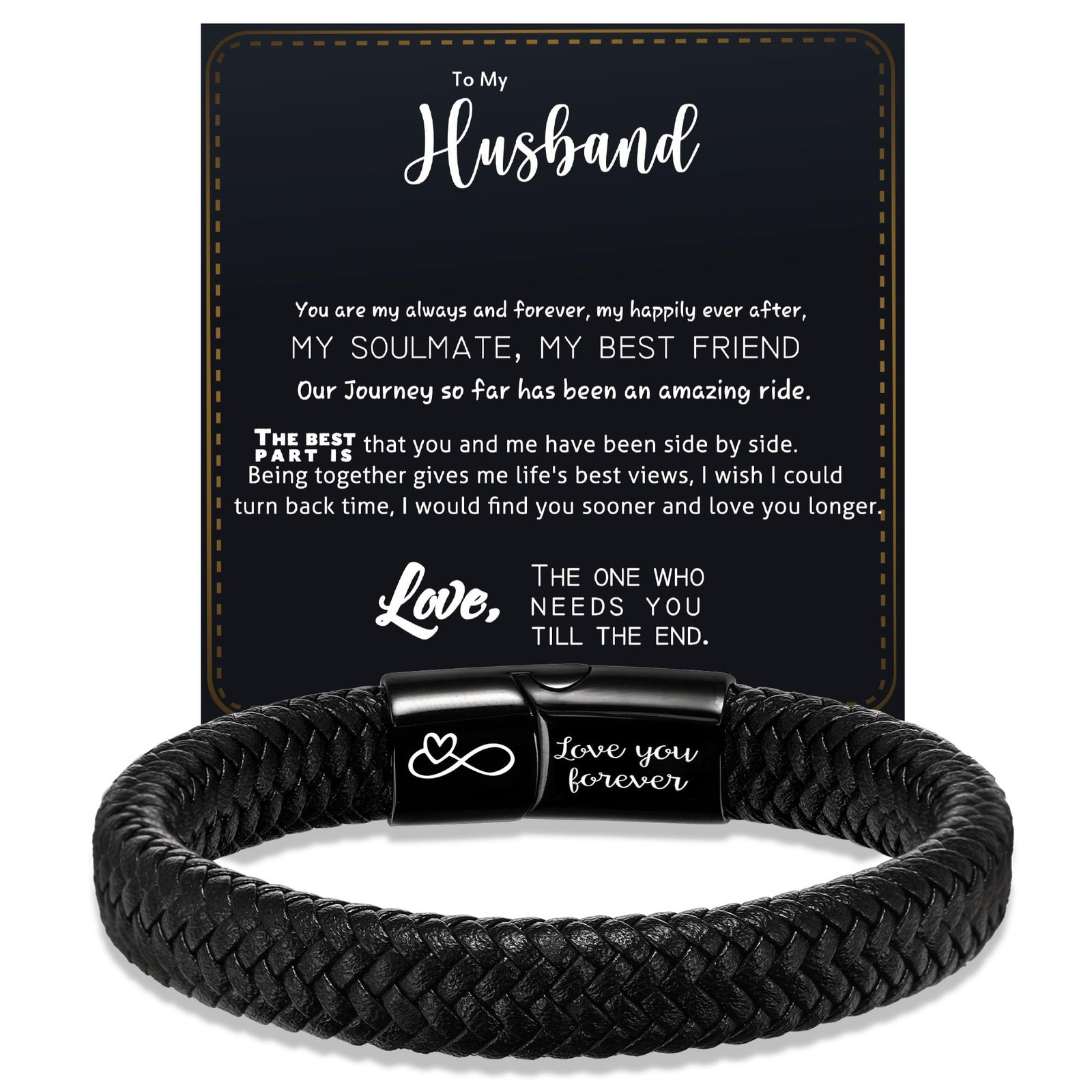 Mens Leather Bracelet I Love You Gifts for Him Men 9 inch To my husband
