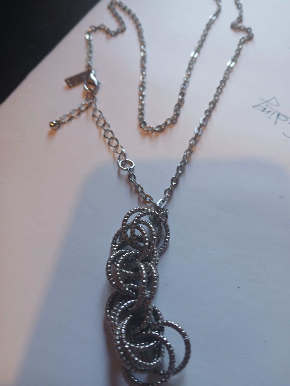 Silver Tone Metal Cable Chain Necklace Knot Charm Pendant Adjustable Lobster