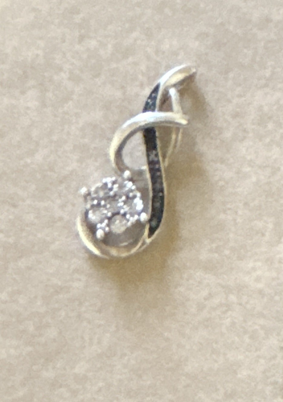 Sterling Silver Metal Asymmetrical Charm Pendant, Clear Round Stone Accents