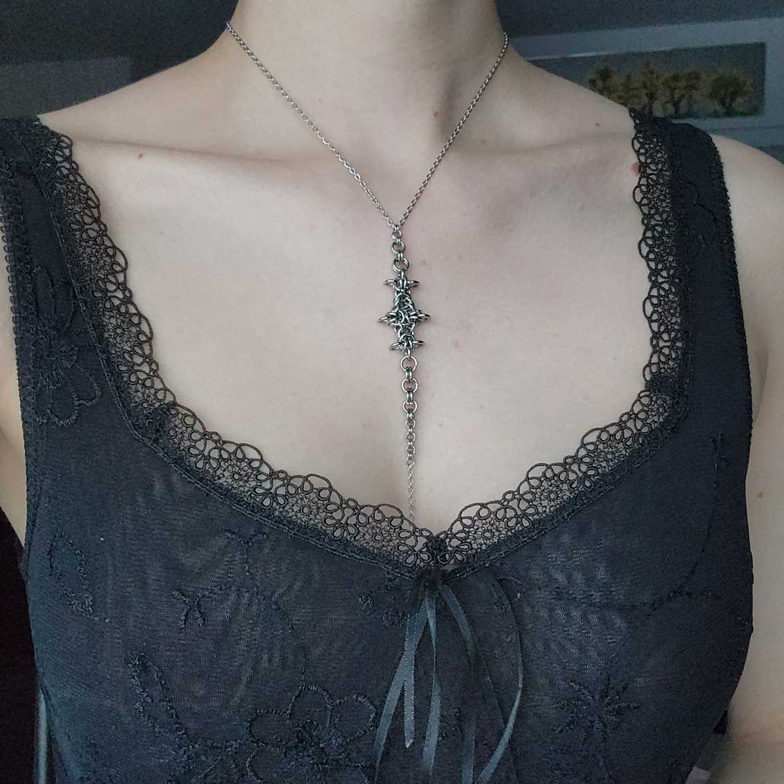 Gothic silver spiky rosary made of stainless steel