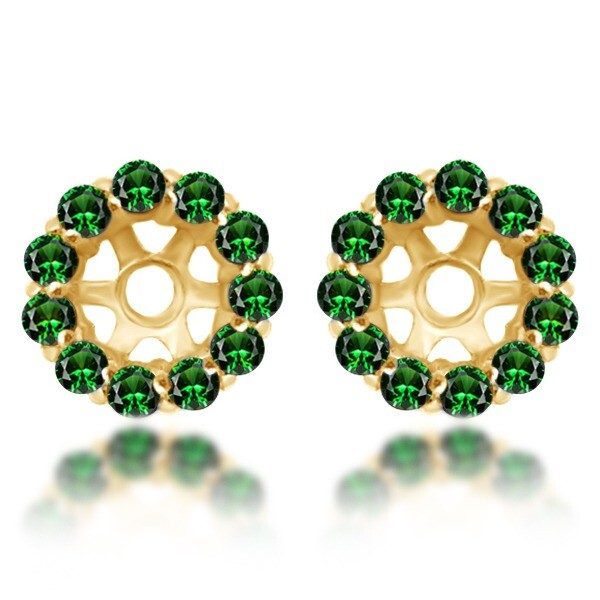 0.96 Ct Round Cut Emerald Earrings Jackets for Stud 14K Yellow Gold