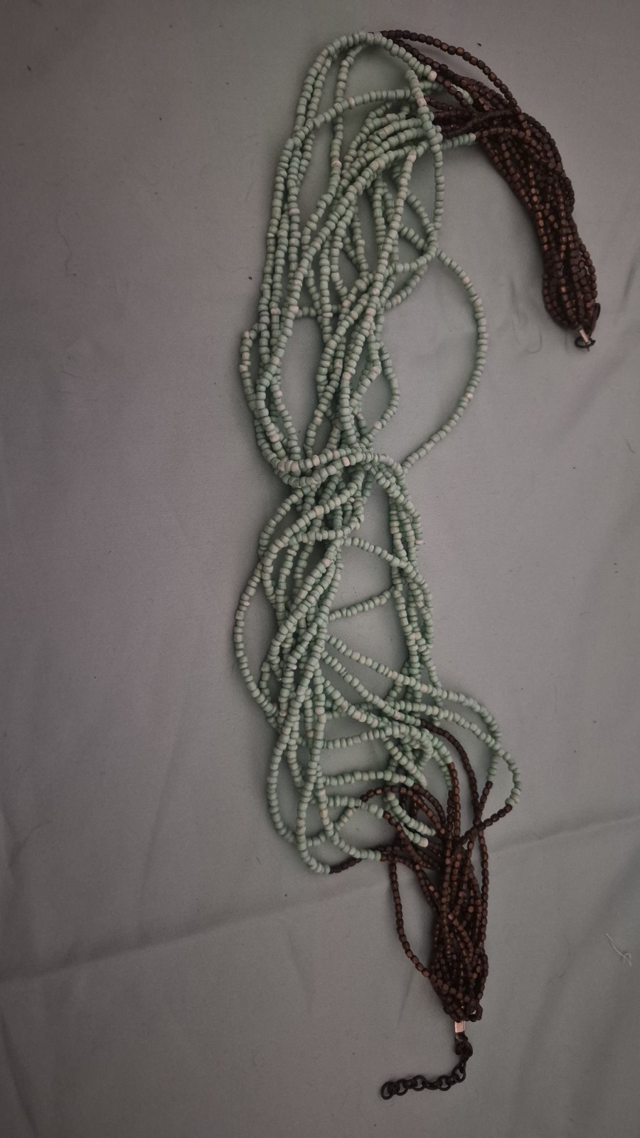 Multi Strand Seed Bead Necklace Mint Green Brown Copper Boho Statement Chunky