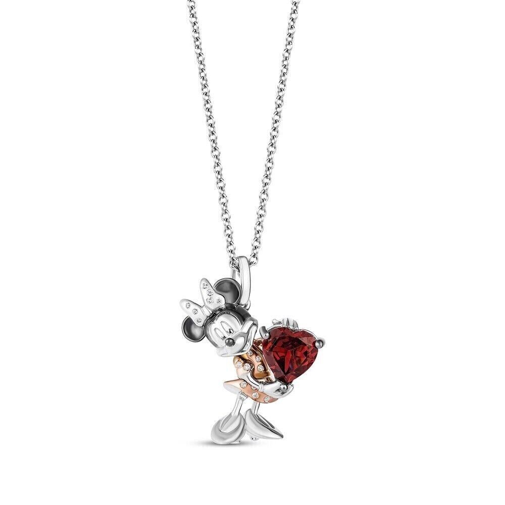 Minnie Mouse Pendant Necklace in Sterling Silver Simulated Red Garnet & Diamond