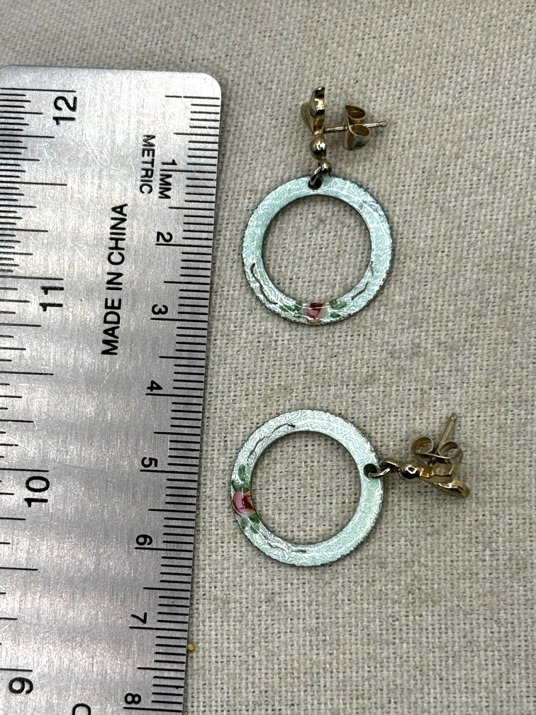 Pink Teal Green Flower Faux Pearl And Crystal Stud Dangle Earring Set of 7 Pairs