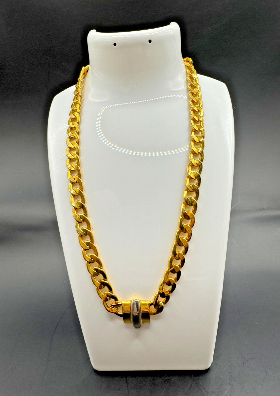 Vtg Valentino Garavani Italy Two-Tone Curb Chain Statement Necklace Couture 90s
