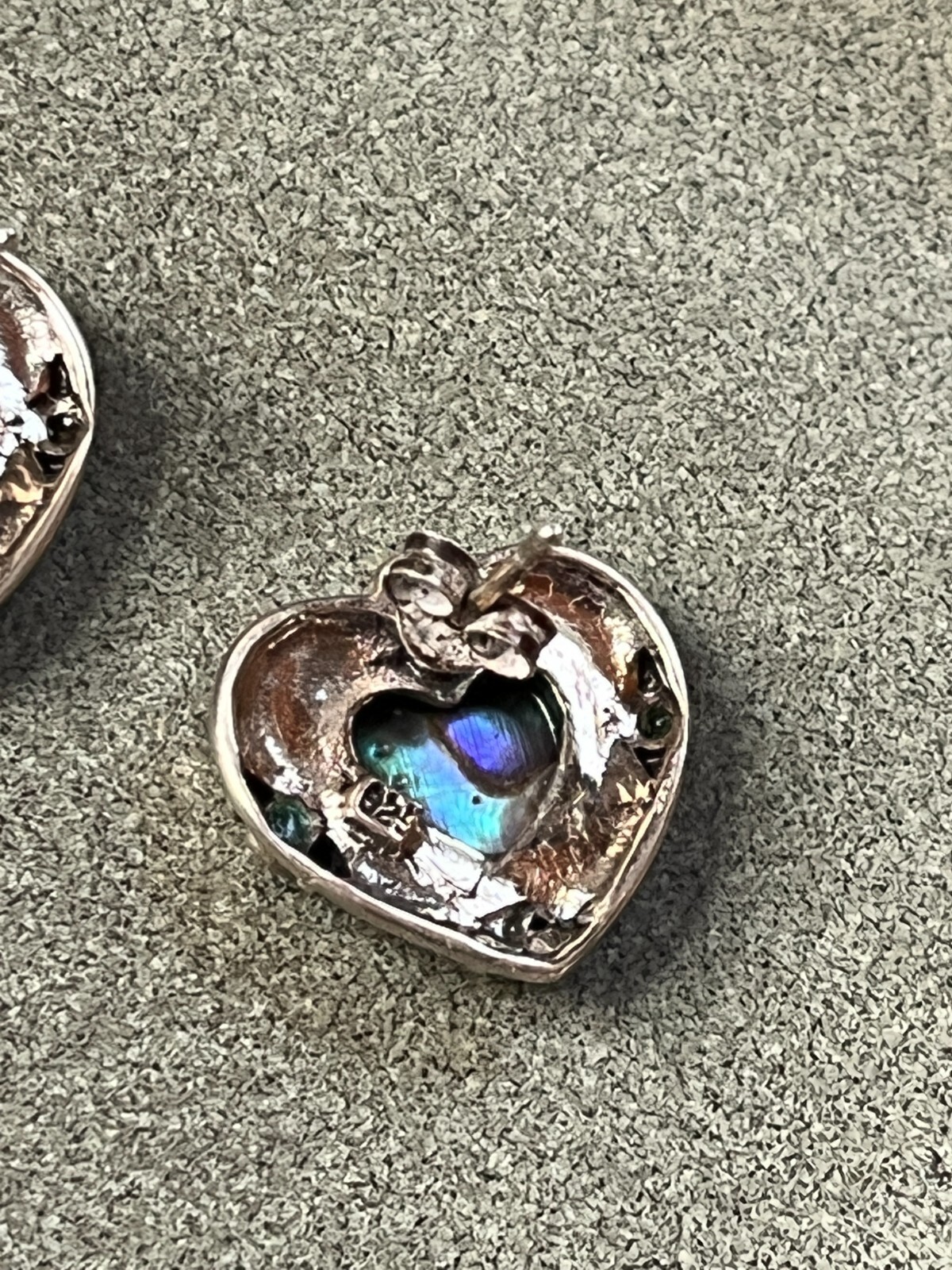 Abalone Heart in 925 Marked Silver Frame Post Earrings for Pierced Ears – 5/8th’
