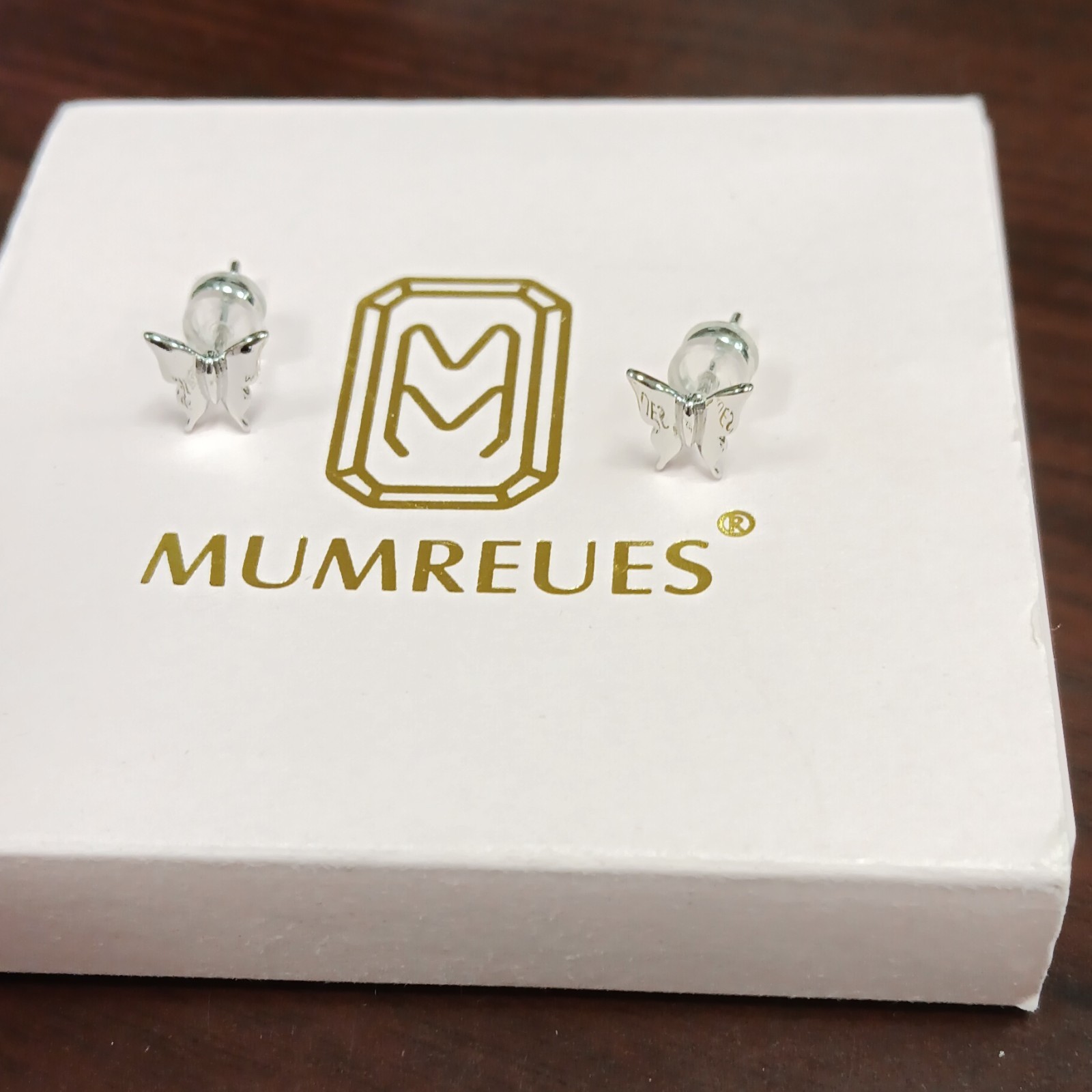 MUMREUES Butterfly Stud Earrings Silver Tone Metal Butterfly Back No Stone