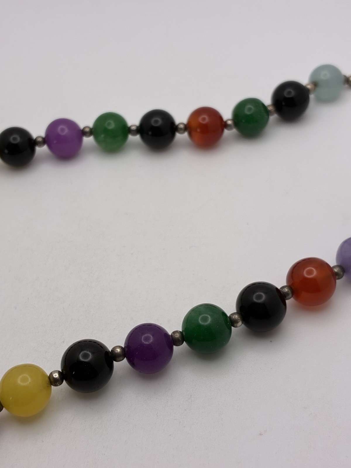 Multi Color Glass Beaded Necklace Silver Tone Clasp 20” Yellow Green Black Red