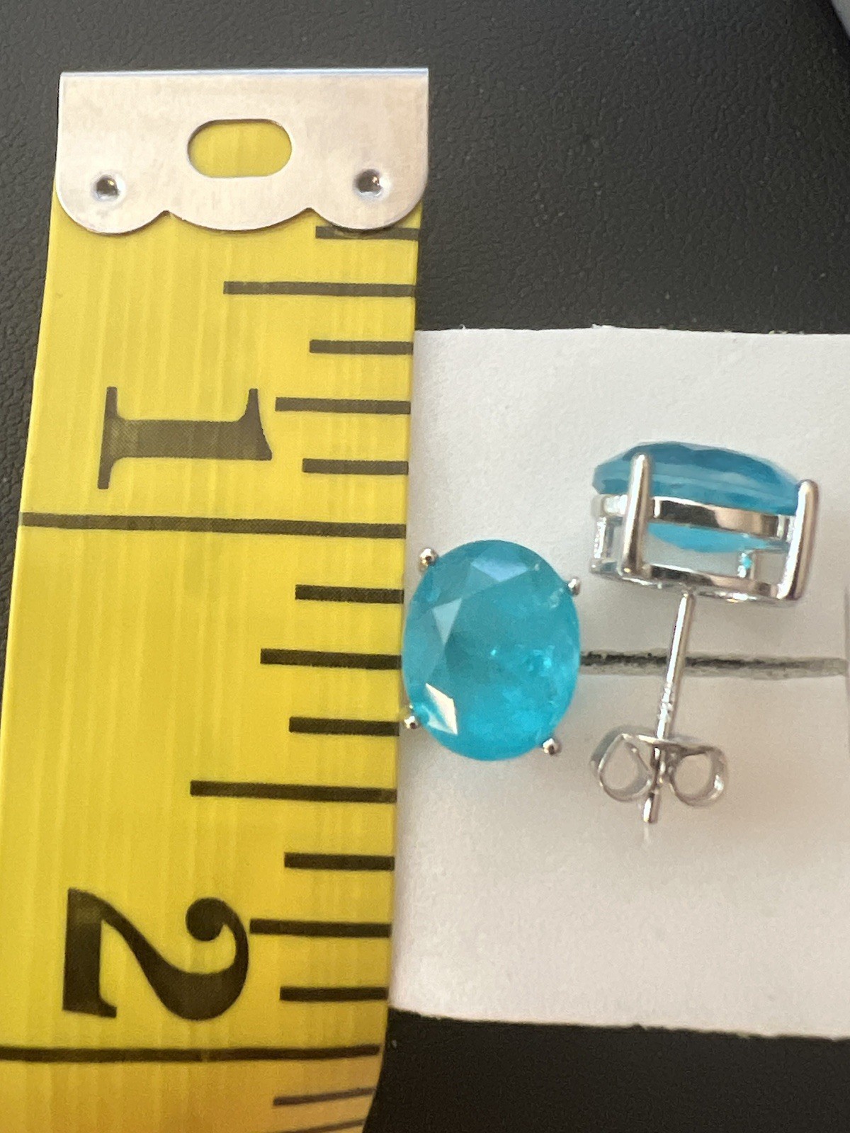 Paraiba Tourmaline 5Ct 925 Stamped Silver Stud Earrings New Luxury Earrings