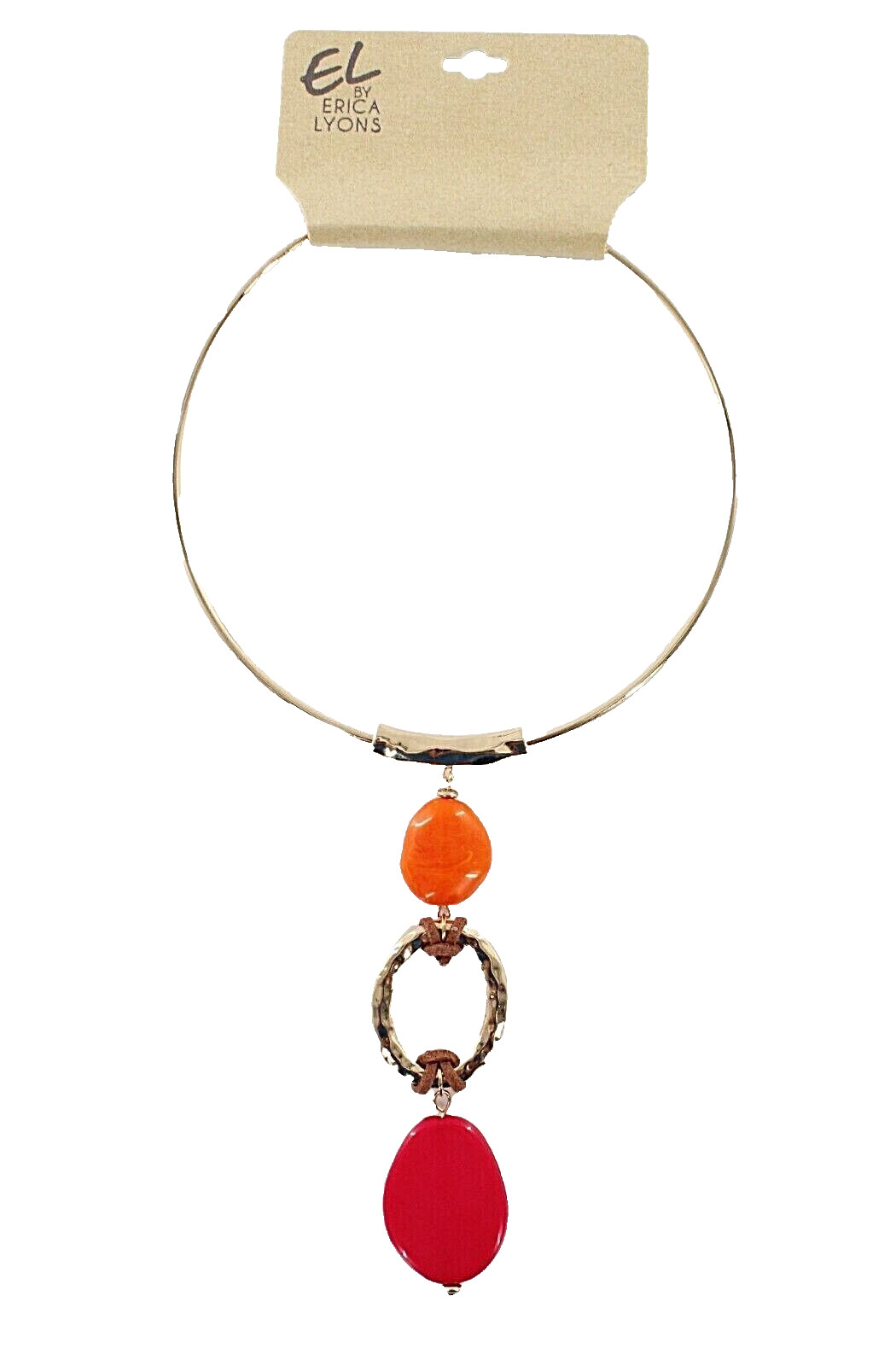 Erica Lyons Gold Choker Necklace with Orange & Fuchsia Stones $28 Tags #N2724