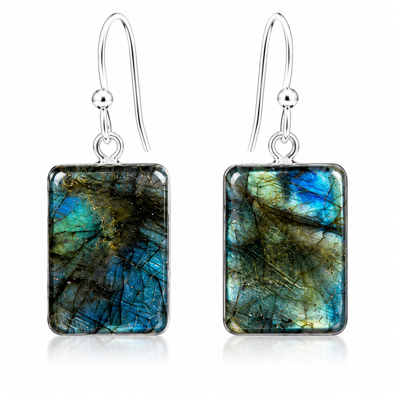 Labradorite Necklace Earrings Set Silver Plated Healing Crystal Jewelry Copper