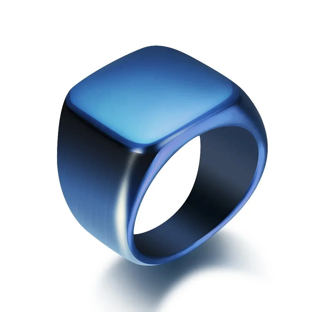 Square Signet Ring Stainless Steel Wide Band Smooth Finish Statement Jewelry