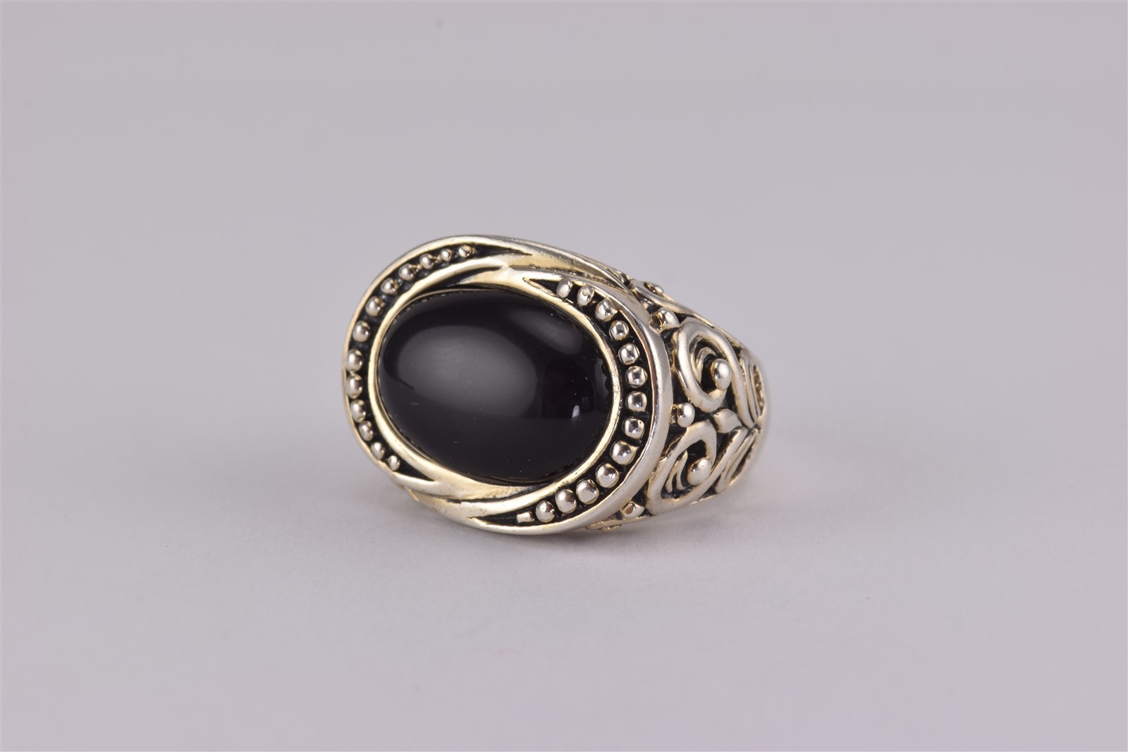 Sterling Silver Oval Black Onyx Bead Scroll Statement Band Ring 16g NK 925 Sz: 7
