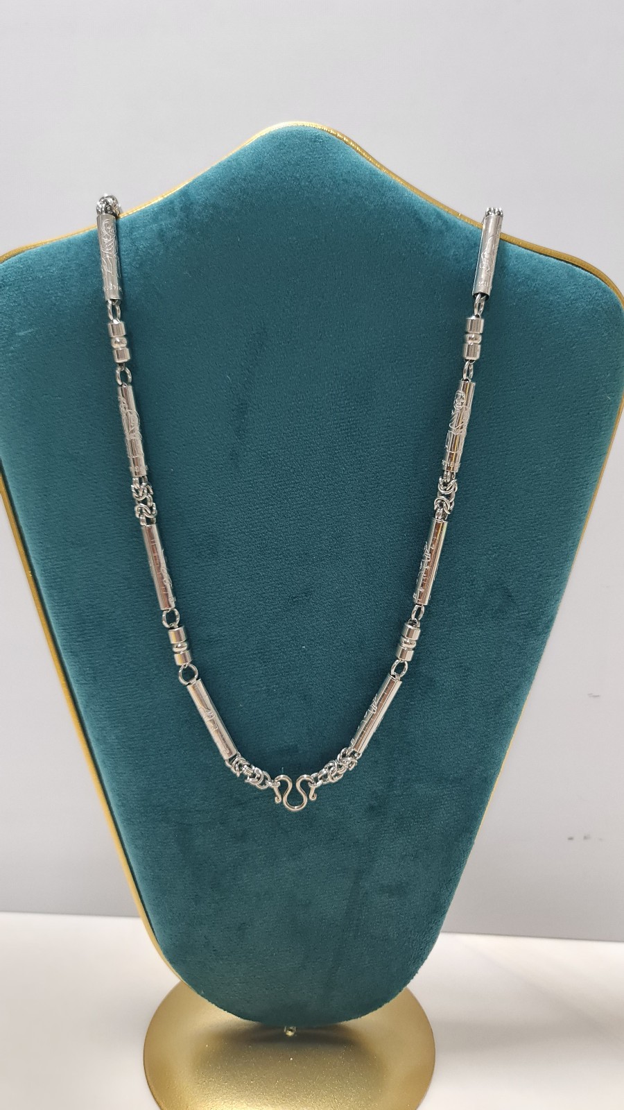 Thai Engraved Stainless Steel 304 Link Necklace 75cm Silver Tone Unisex Chain