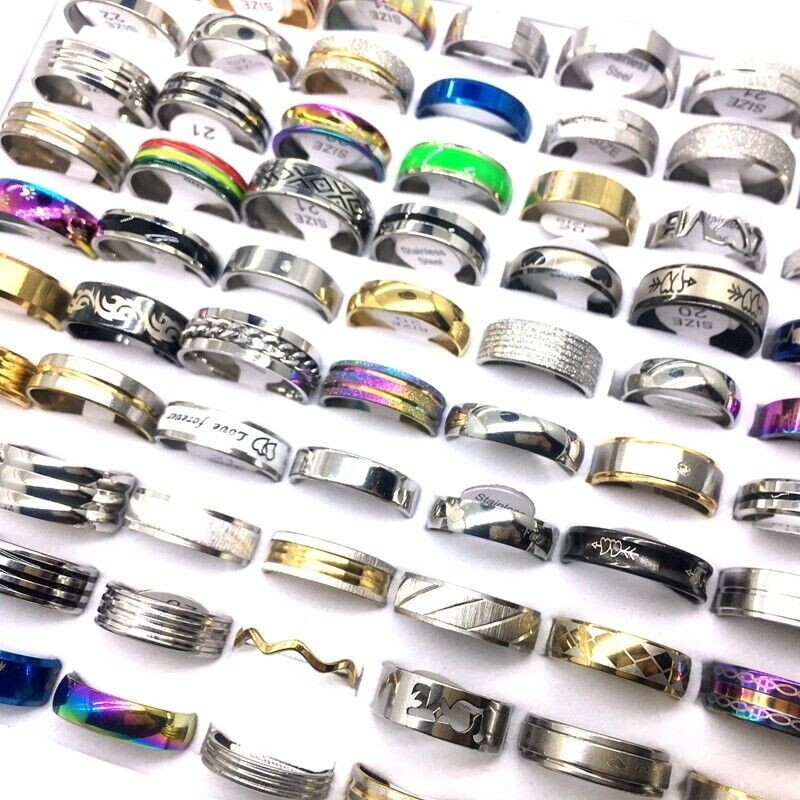 50pcs Bulk Lot Mixed STAINLESS STEEL Rings Men’s Fashion Wedding Ring Wholesale