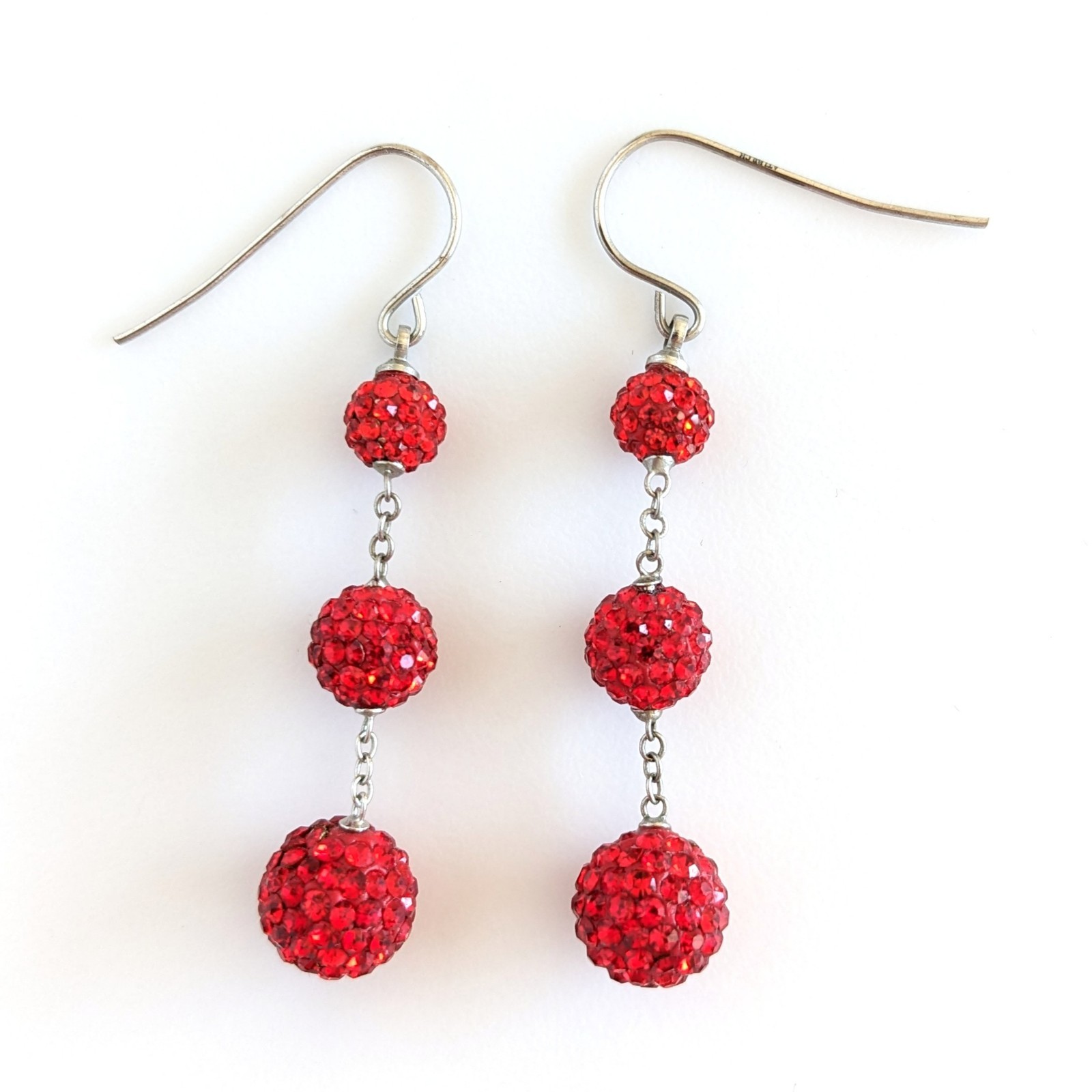 Athra ATI Rodium Plated Red Pave Crystal Rhinestone Disco Dangle Drop Earrings